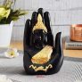 Buddha Palm Handcrafted Polyresin Showpiece for Diwali Festival, Home Décor Gift, Resin Material (Black and Golden)